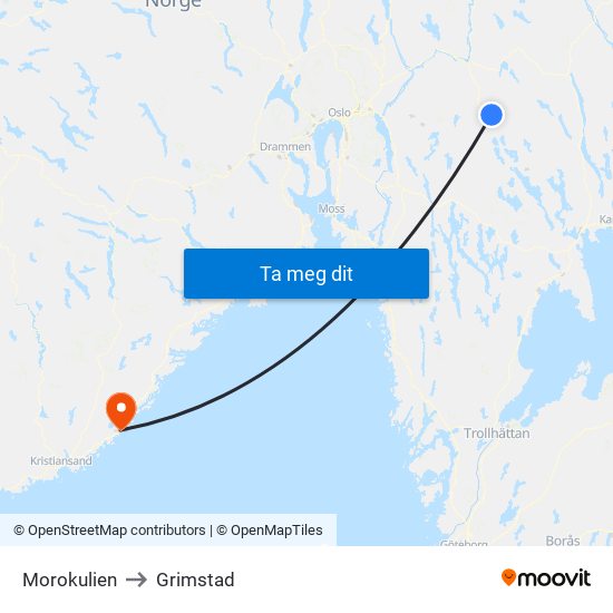 Morokulien to Grimstad map