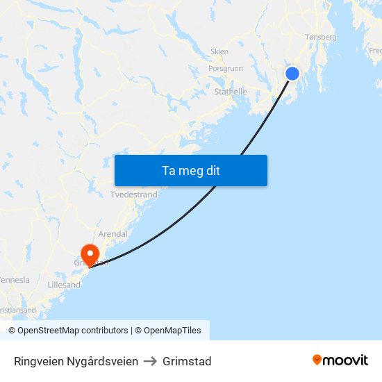 Ringveien Nygårdsveien to Grimstad map