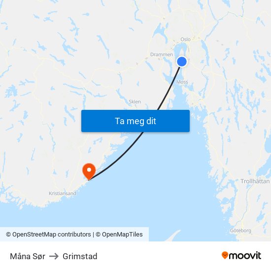 Måna Sør to Grimstad map
