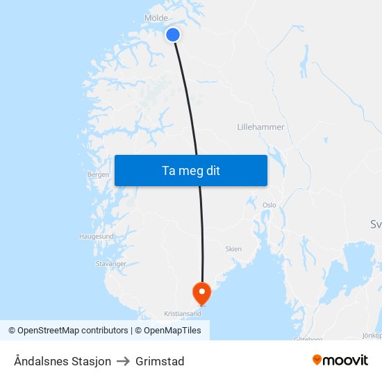 Åndalsnes Stasjon to Grimstad map