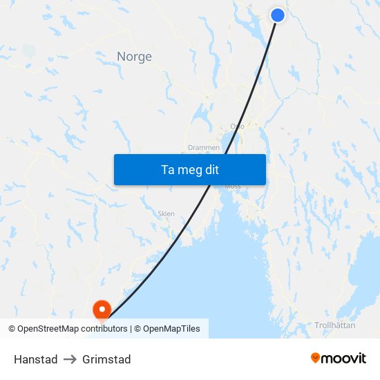 Hanstad to Grimstad map