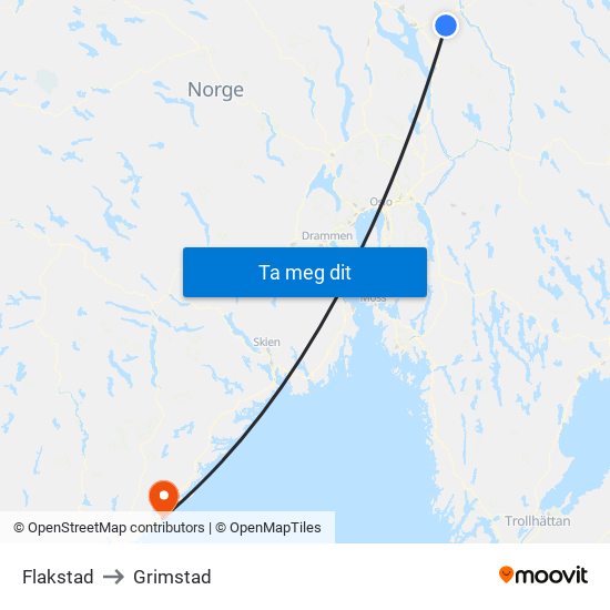 Flakstad to Grimstad map