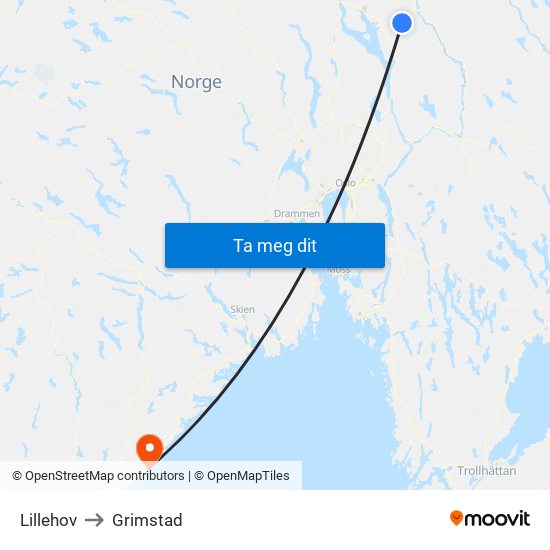 Lillehov to Grimstad map