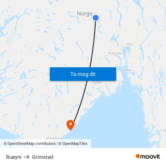 Buøyni to Grimstad map