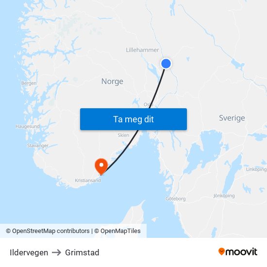 Ildervegen to Grimstad map