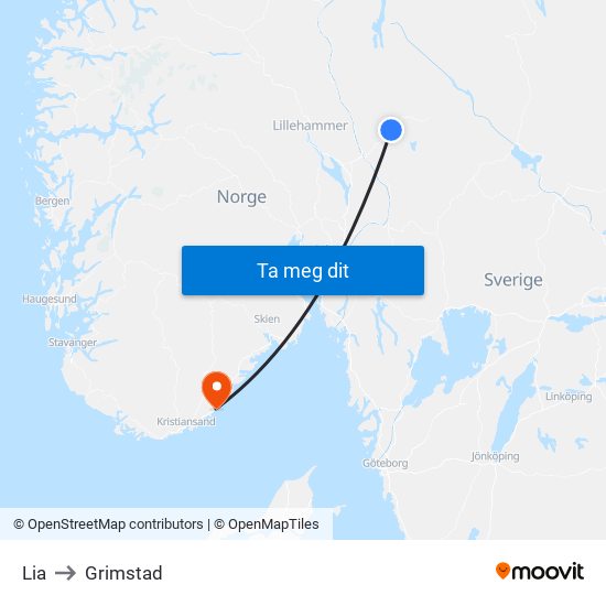 Lia to Grimstad map