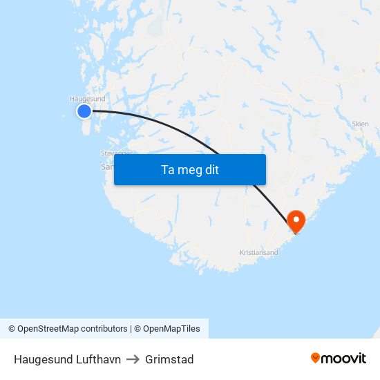 Haugesund Lufthavn to Grimstad map