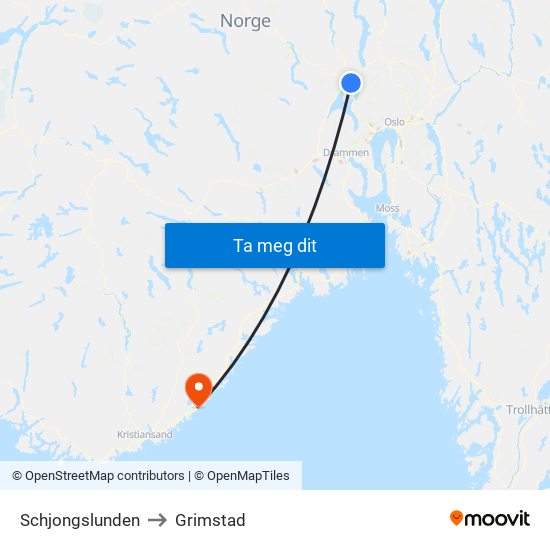 Schjongslunden to Grimstad map