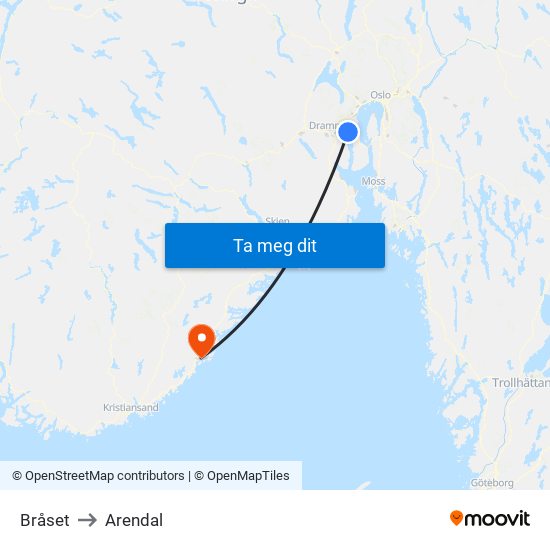 Bråset to Arendal map