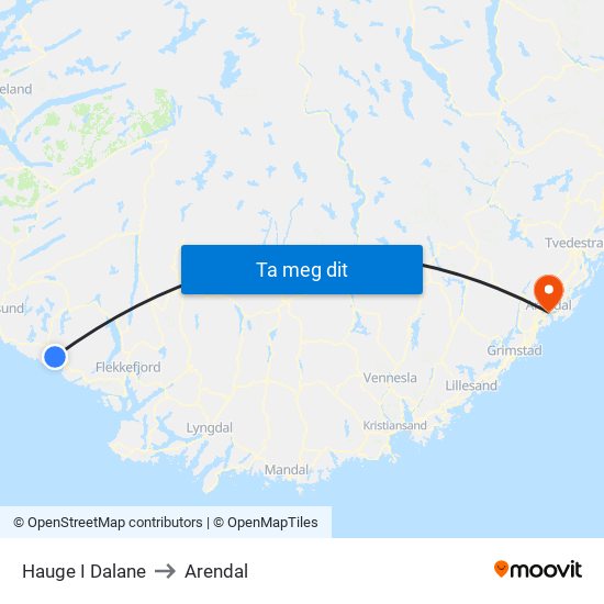 Hauge I Dalane to Arendal map