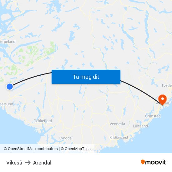 Vikeså to Arendal map