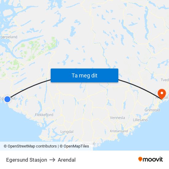 Egersund Stasjon to Arendal map