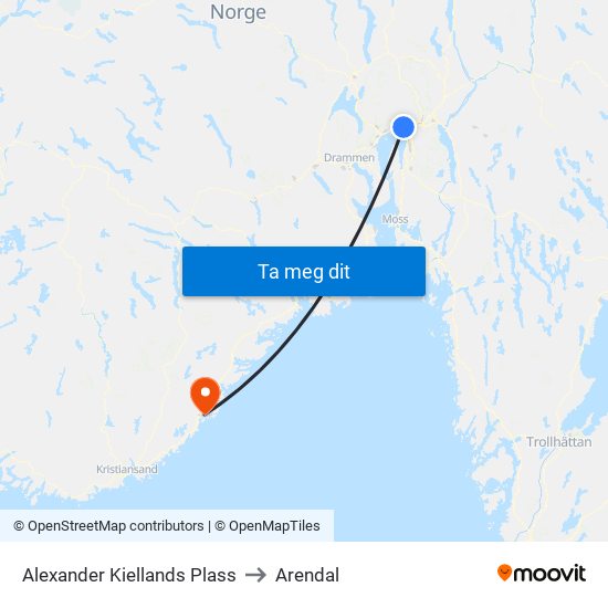 Alexander Kiellands Plass to Arendal map