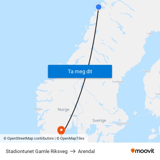 Stadiontunet Gamle Riksveg to Arendal map