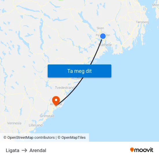 Ligata to Arendal map