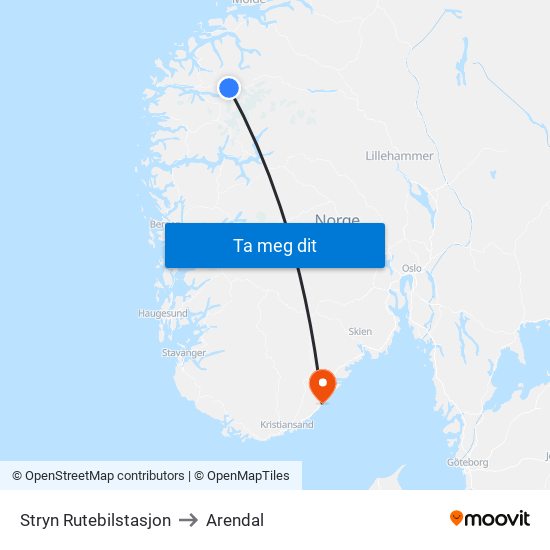 Stryn Rutebilstasjon to Arendal map