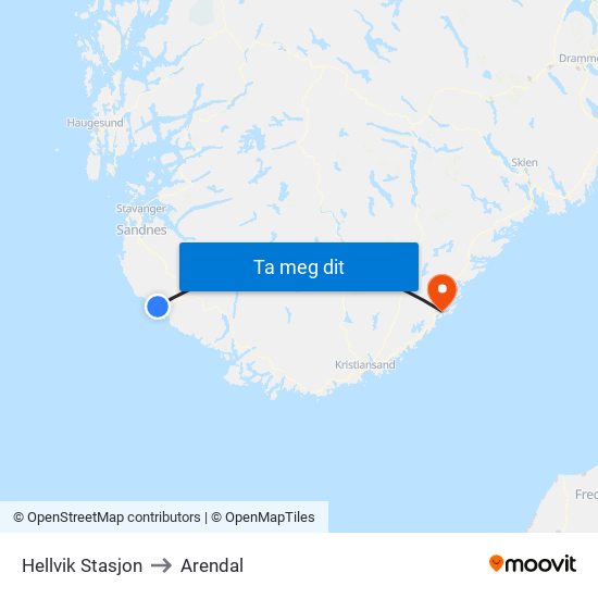 Hellvik Stasjon to Arendal map
