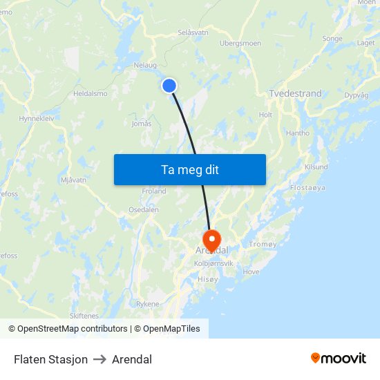 Flaten Stasjon to Arendal map