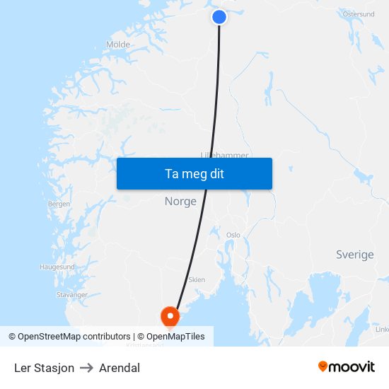 Ler Stasjon to Arendal map