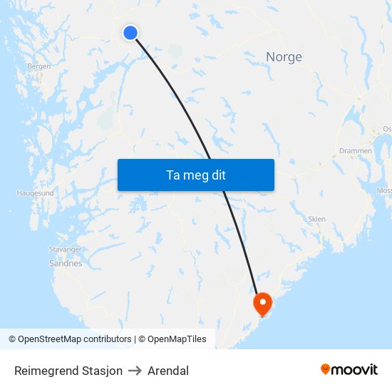 Reimegrend Stasjon to Arendal map