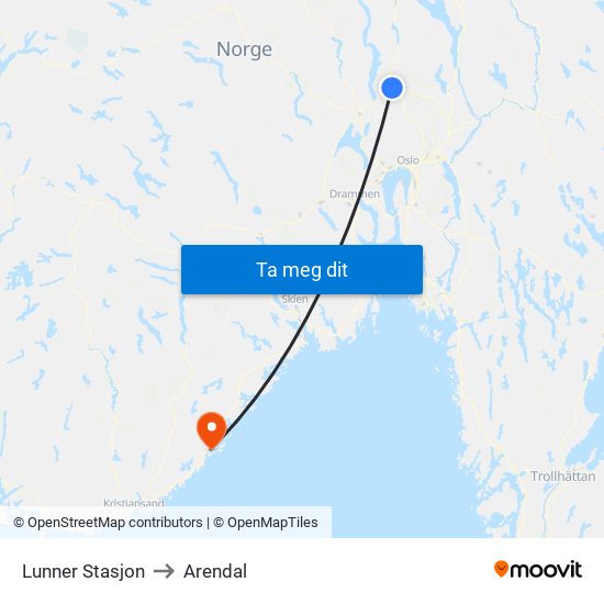 Lunner Stasjon to Arendal map