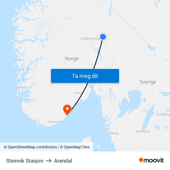 Steinvik Stasjon to Arendal map