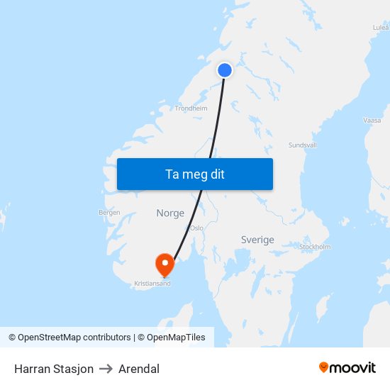 Harran Stasjon to Arendal map