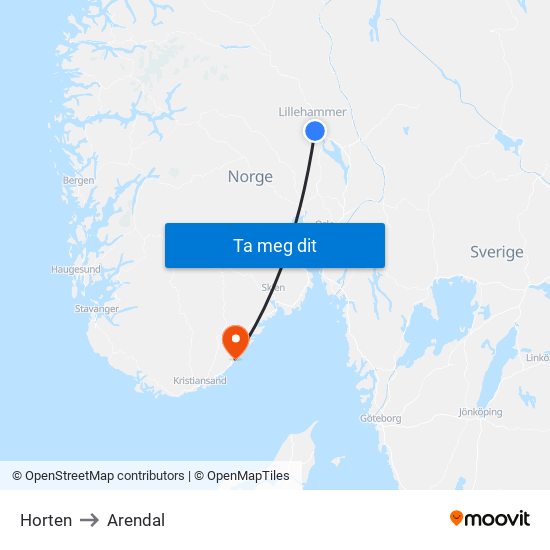 Horten to Arendal map