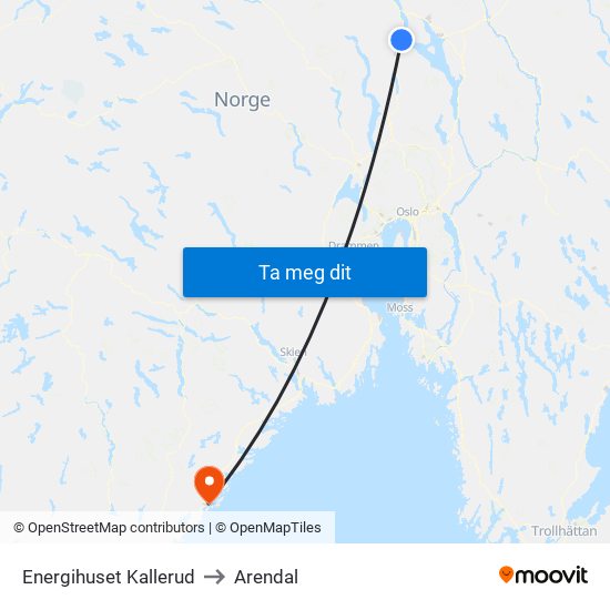 Energihuset Kallerud to Arendal map