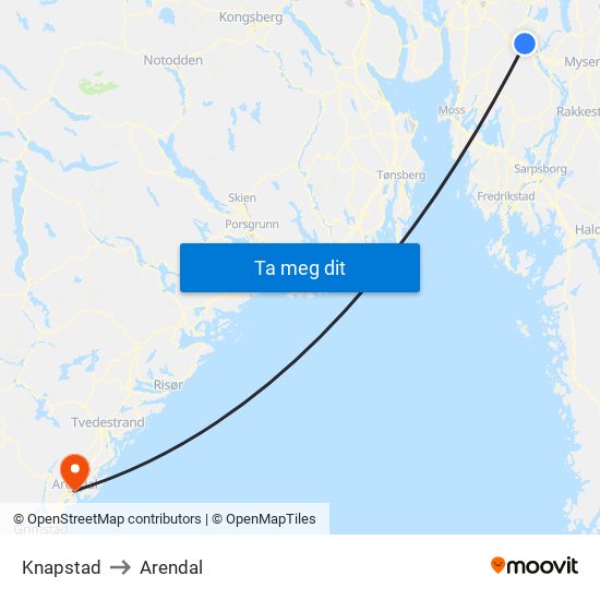 Knapstad to Arendal map