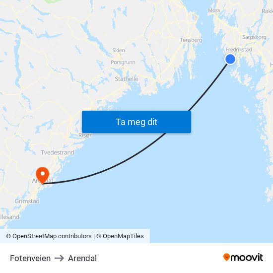 Fotenveien to Arendal map