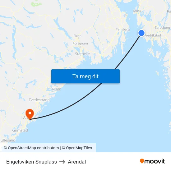 Engelsviken Snuplass to Arendal map