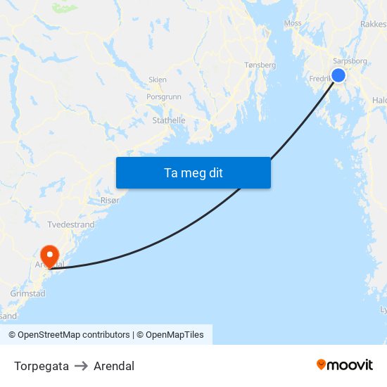 Torpegata to Arendal map