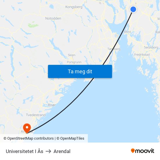 Universitetet I Ås to Arendal map