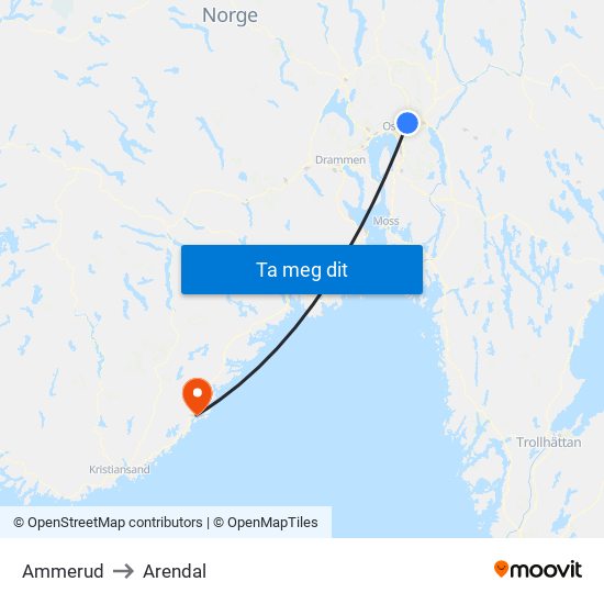 Ammerud to Arendal map