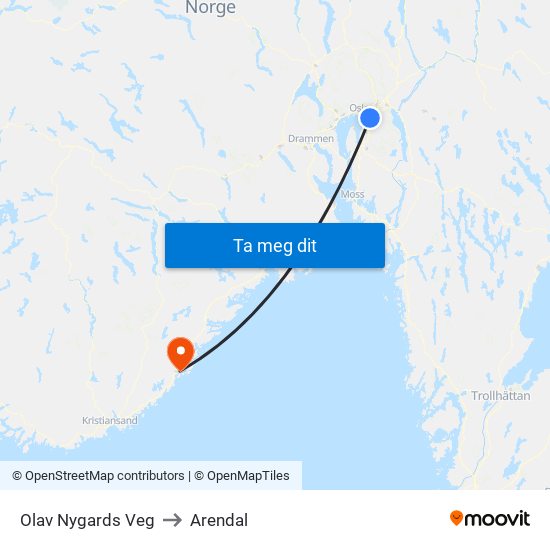 Olav Nygards Veg to Arendal map