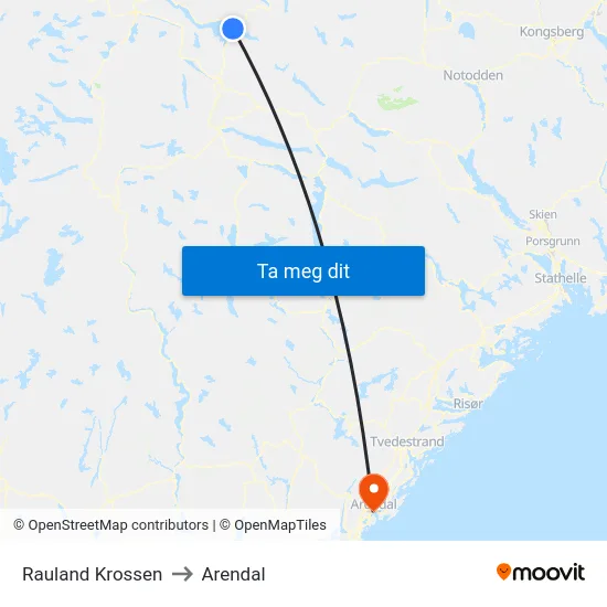 Rauland Krossen to Arendal map