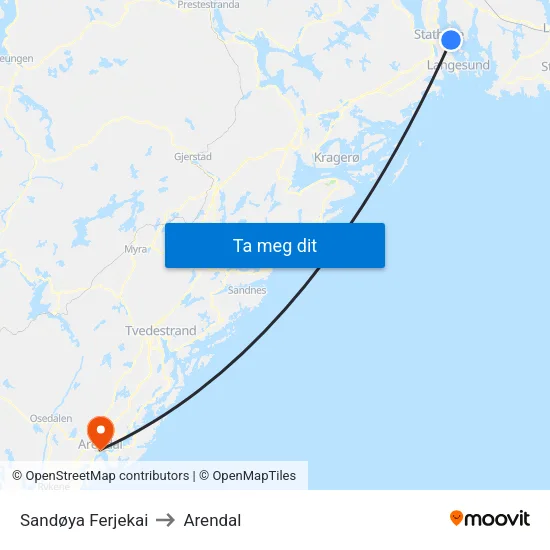 Sandøya Ferjekai to Arendal map