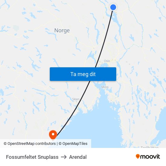 Fossumfeltet Snuplass to Arendal map