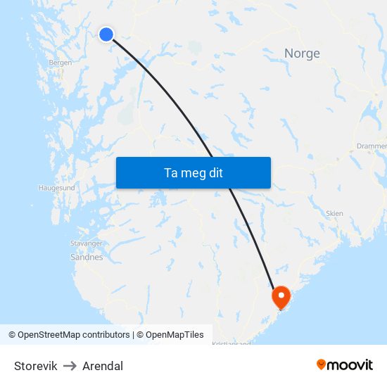 Storevik to Arendal map