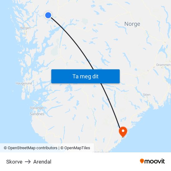 Skorve to Arendal map