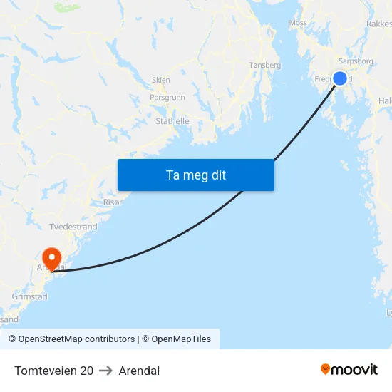 Tomteveien 20 to Arendal map