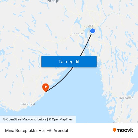 Mina Beiteplukks Vei to Arendal map