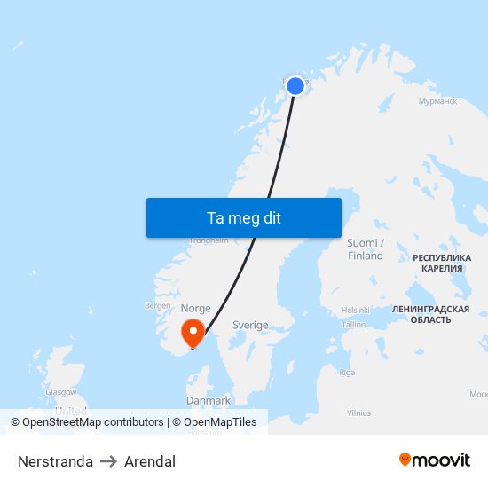 Nerstranda to Arendal map