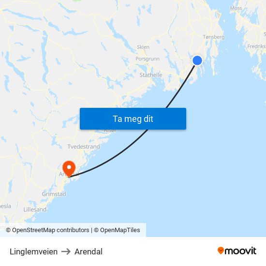 Linglemveien to Arendal map