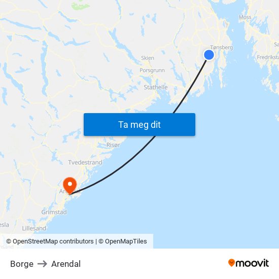 Borge to Arendal map