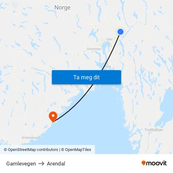 Gamlevegen to Arendal map