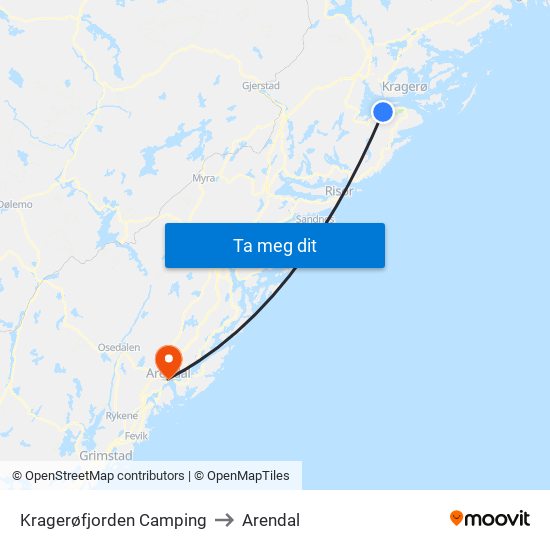 Kragerøfjorden Camping to Arendal map