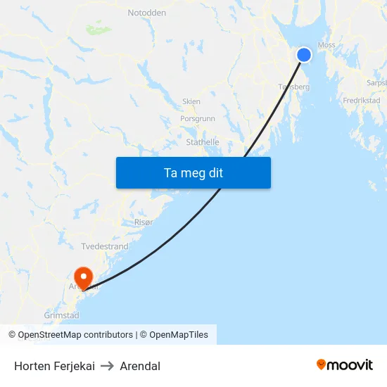 Horten Ferjekai to Arendal map