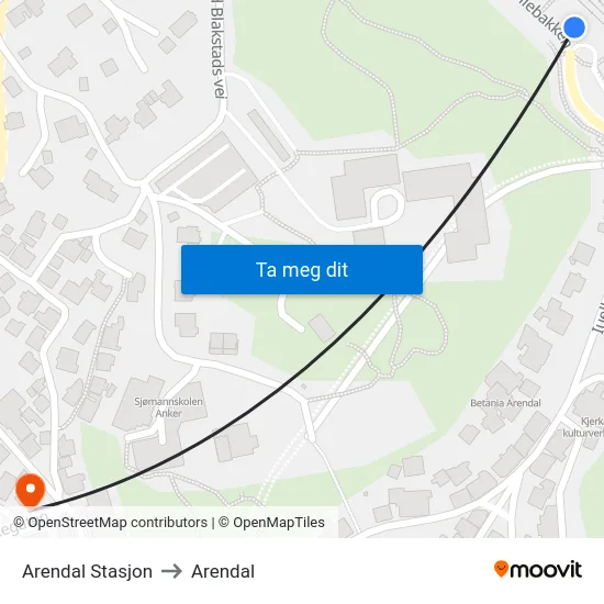 Arendal Stasjon to Arendal map